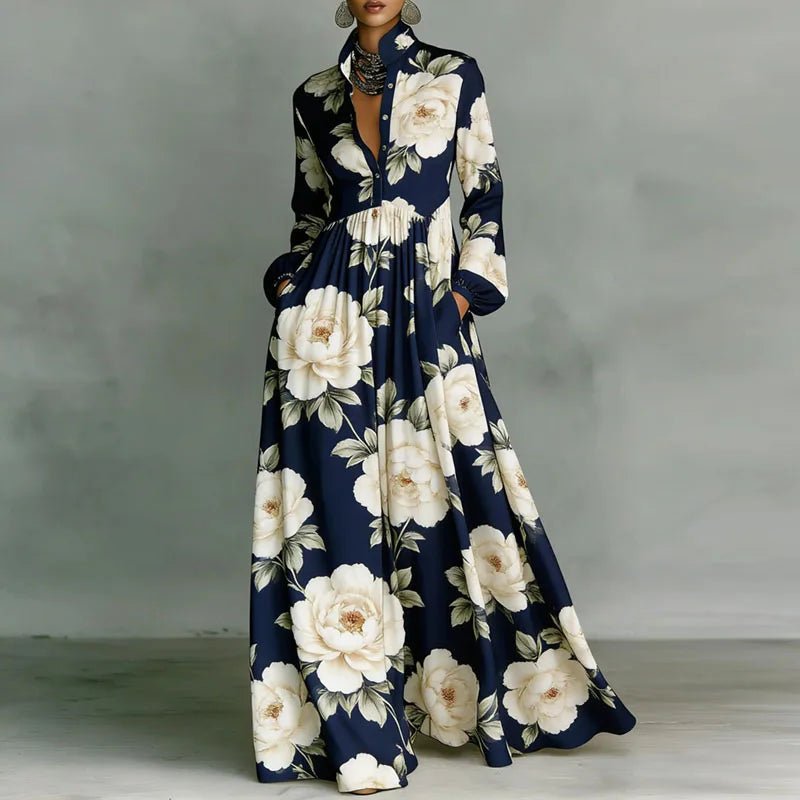 Freya | Women's Geometric Print High-Waist Button-Front Maxi Dress 6