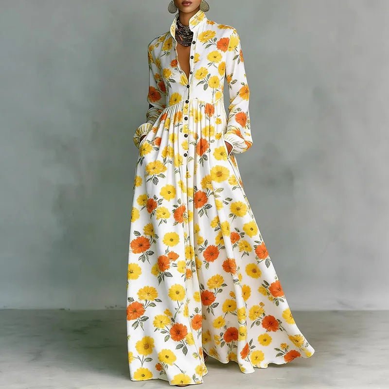 Freya | Women's Geometric Print High-Waist Button-Front Maxi Dress 7
