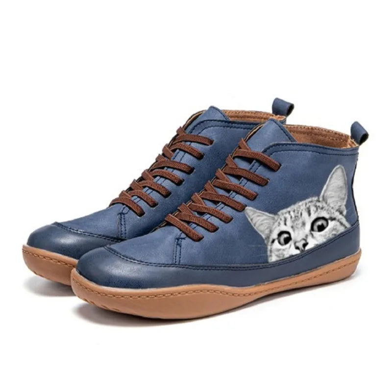 Women's Cat Design Ankle Boots Warm Lined Winter Shoes 4