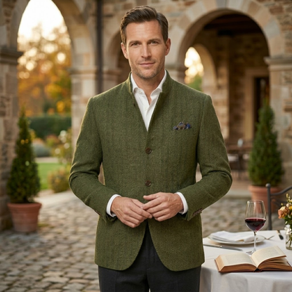 Men's Herringbone Blazer Slim Fit Single Breasted Jacket 6