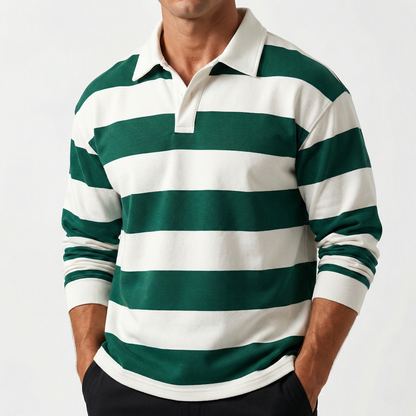 Men's Rugby Shirt | Classic Stripe & Ribbed Trim 4