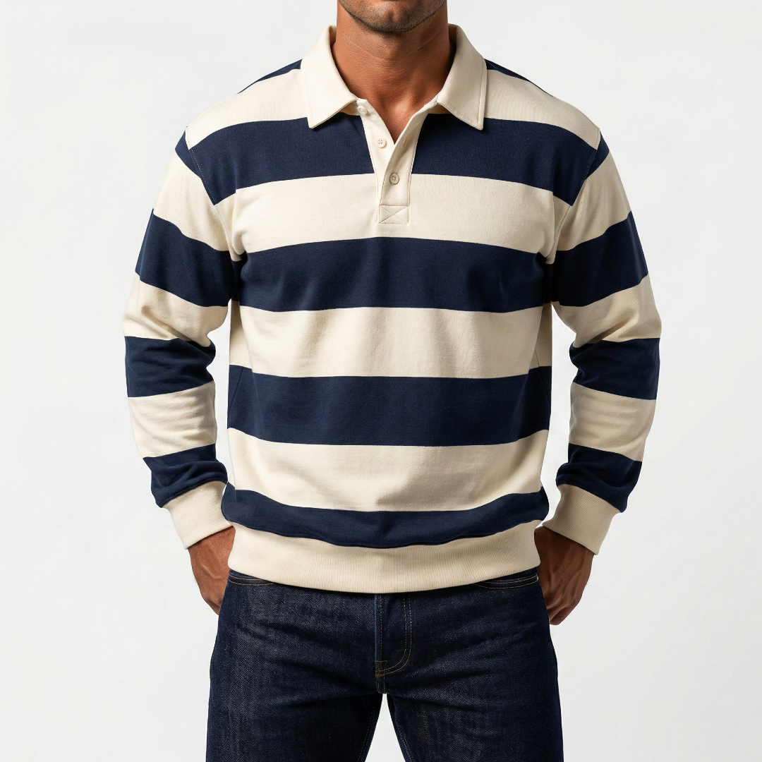 Men's Rugby Shirt | Classic Stripe & Ribbed Trim 6