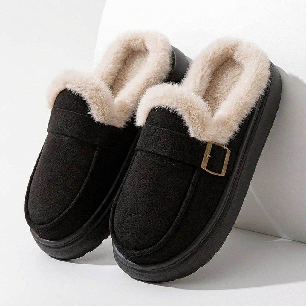 Women's Fur Slippers Cushioned Sole Slip On Warm Shoes 5
