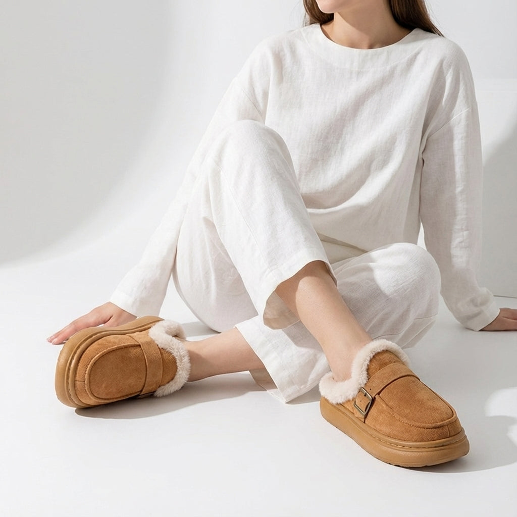Women's Fur Slippers Cushioned Sole Slip On Warm Shoes 2