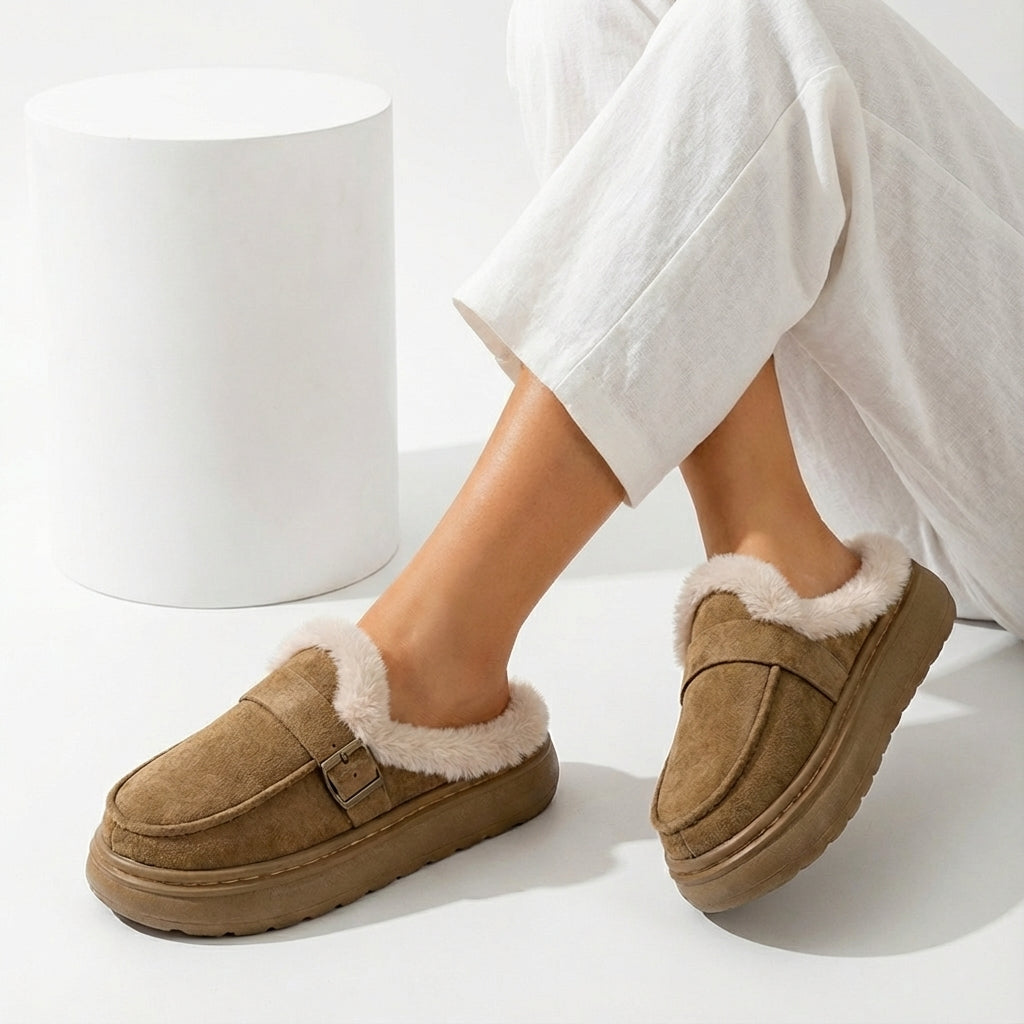 Women's Fur Slippers Cushioned Sole Slip On Warm Shoes 4