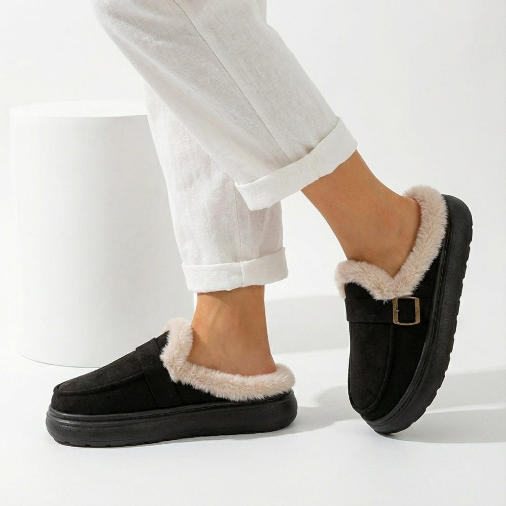 Women's Fur Slippers Cushioned Sole Slip On Warm Shoes 6