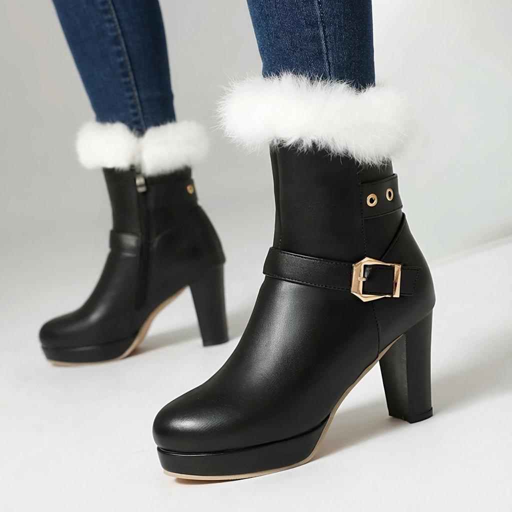 Women's Buckle Ankle Boots Cosy Trim Winter Footwear 1