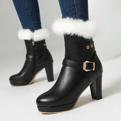 Women's Buckle Ankle Boots Cosy Trim Winter Footwear 1
