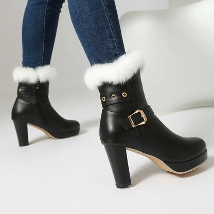 Women's Buckle Ankle Boots Cosy Trim Winter Footwear 2