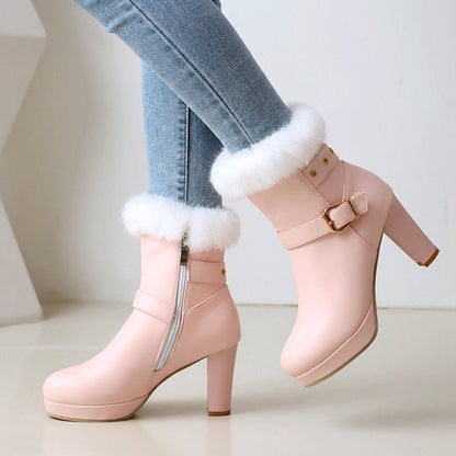 Women's Buckle Ankle Boots Cosy Trim Winter Footwear 3
