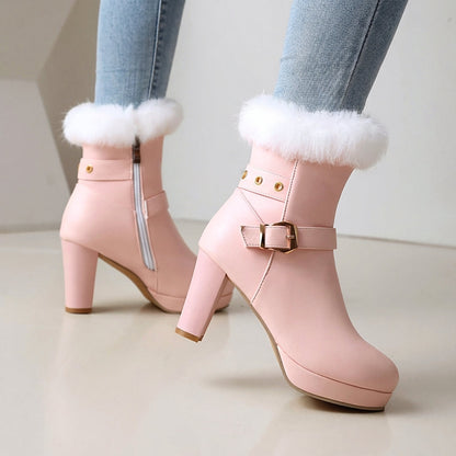 Women's Buckle Ankle Boots Cosy Trim Winter Footwear 4