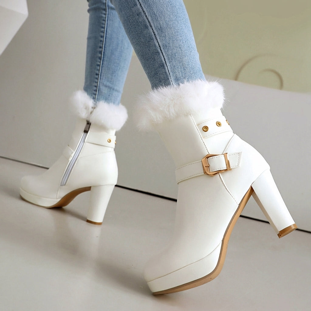 Women's Buckle Ankle Boots Cosy Trim Winter Footwear 6