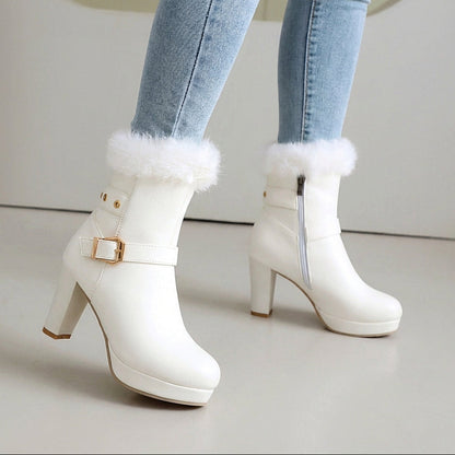 Women's Buckle Ankle Boots Cosy Trim Winter Footwear 5