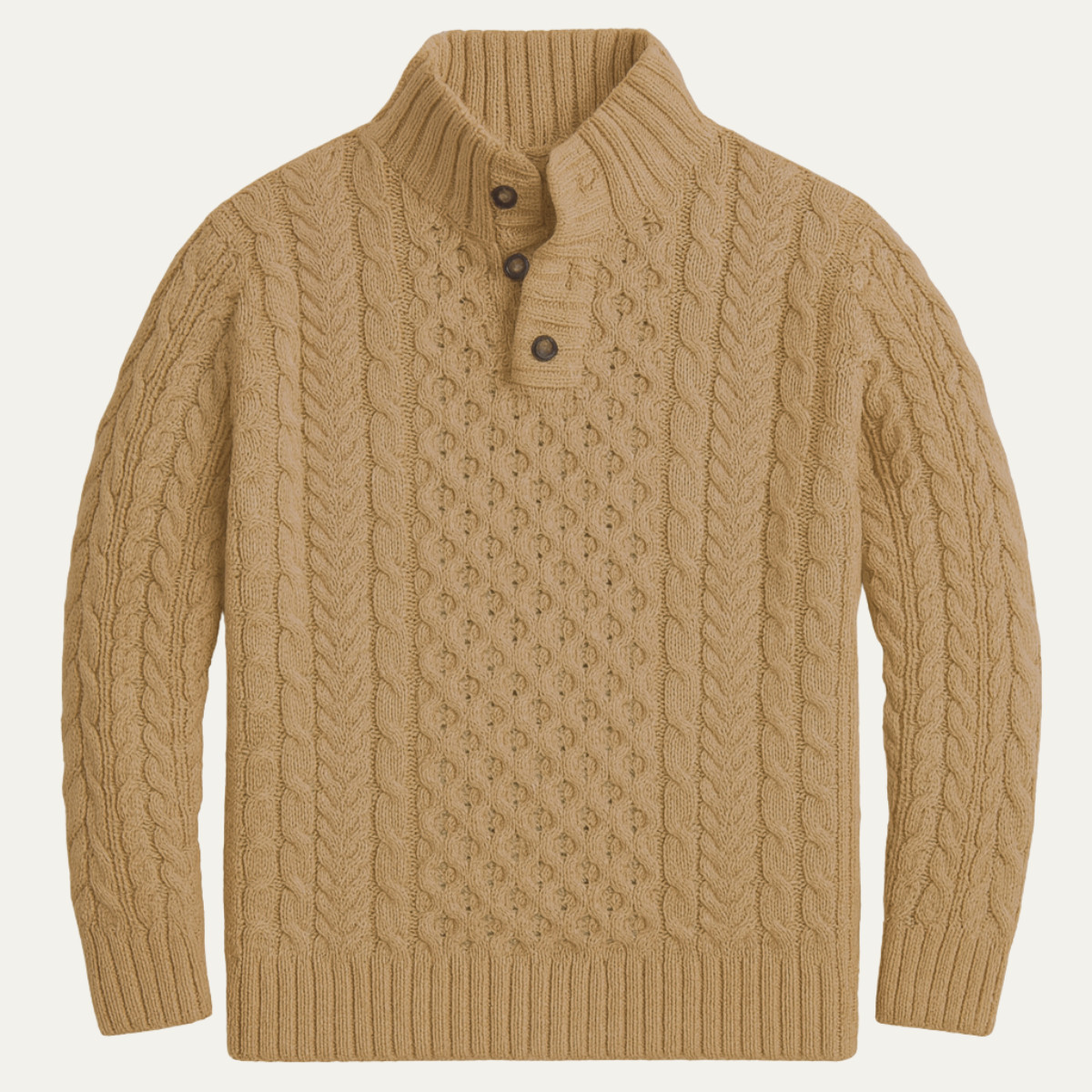 Men's Chunky Cable Knit Sweater | Button Neck Collar 1
