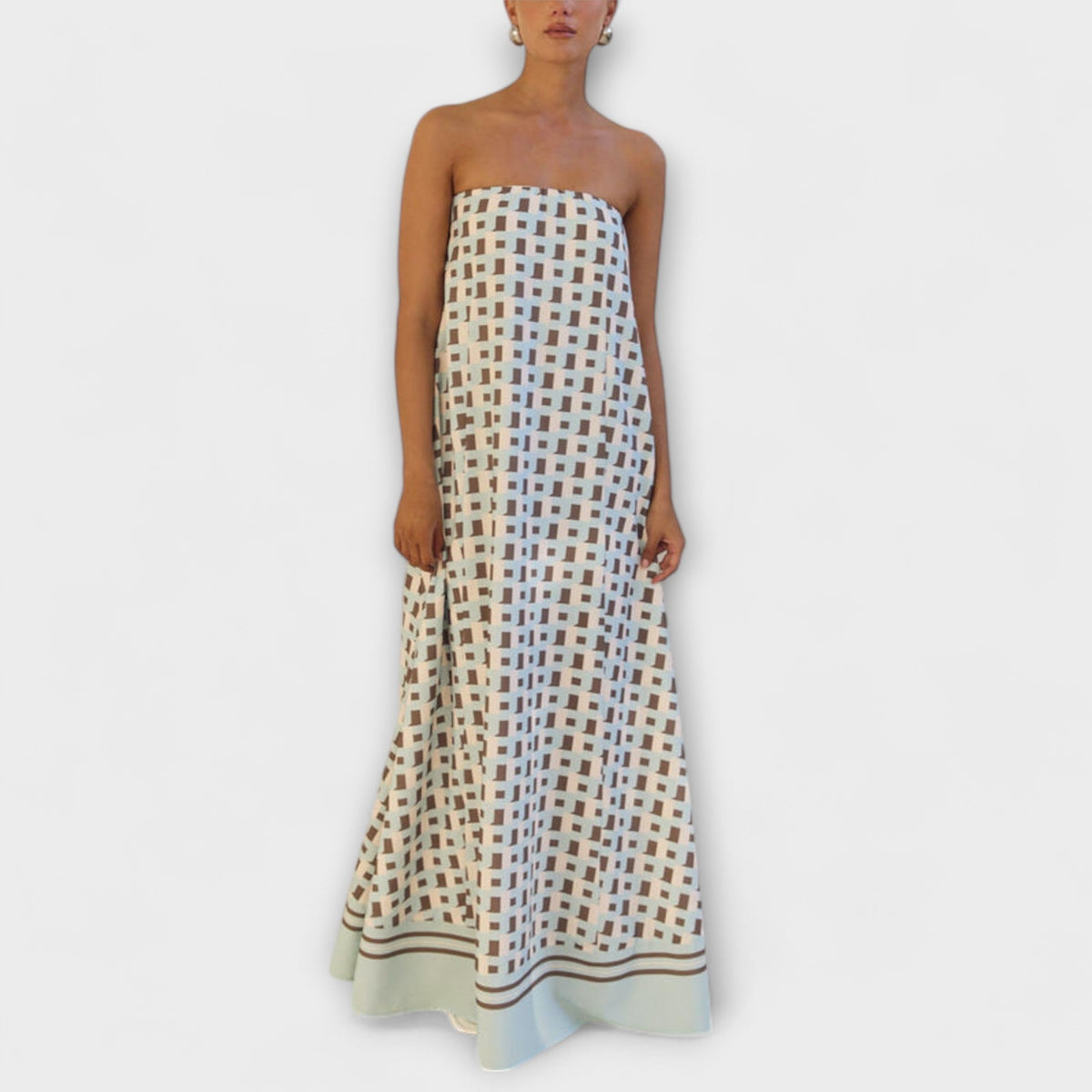Geometric Off-Shoulder Maxi Dress for Special Occasions