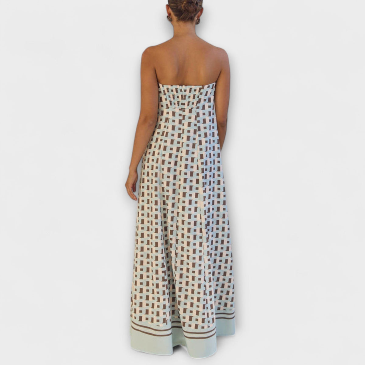 Geometric Off-Shoulder Maxi Dress for Special Occasions