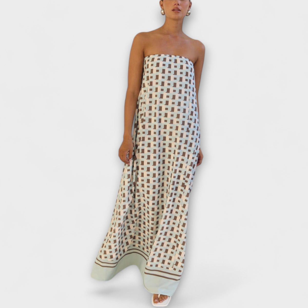 Geometric Off-Shoulder Maxi Dress for Special Occasions