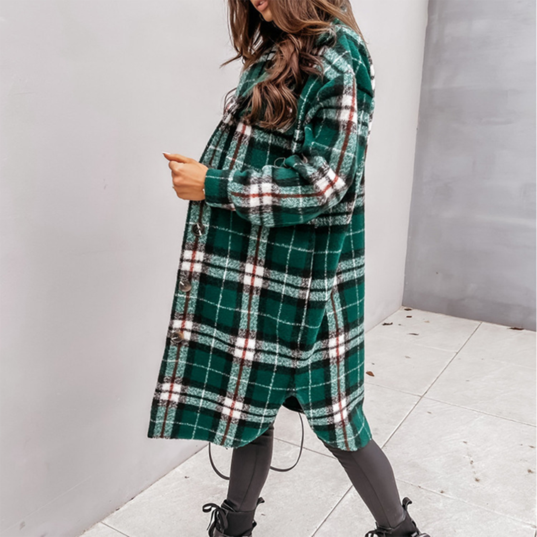 Women's Long Plaid Coat | Breathable & Stylish 7