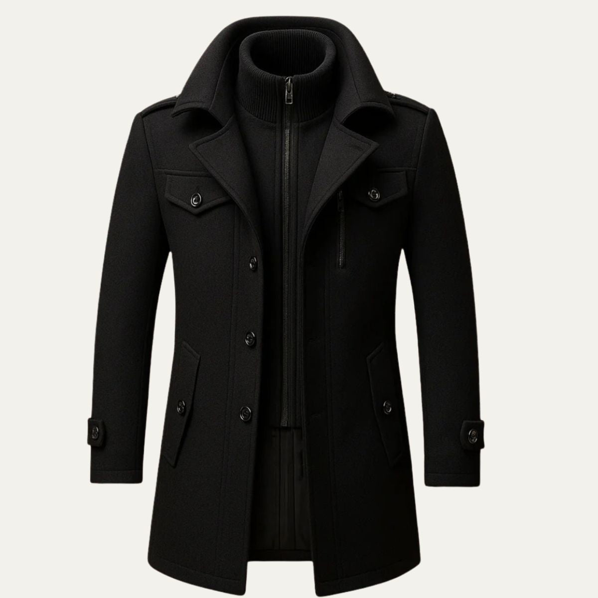 Men's Slim Fit Winter Coat Double Layered Warm Overcoat 1