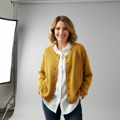Women's Relaxed Fit Knit Cardigan Chest Pocket Jumper 1