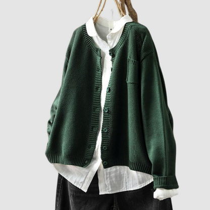 Women's Relaxed Fit Knit Cardigan Chest Pocket Jumper 9