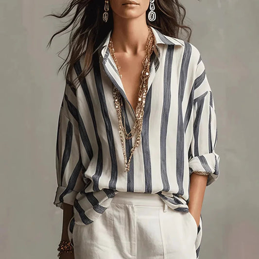 Women's Blouse | Vertical Stripe Open Collar