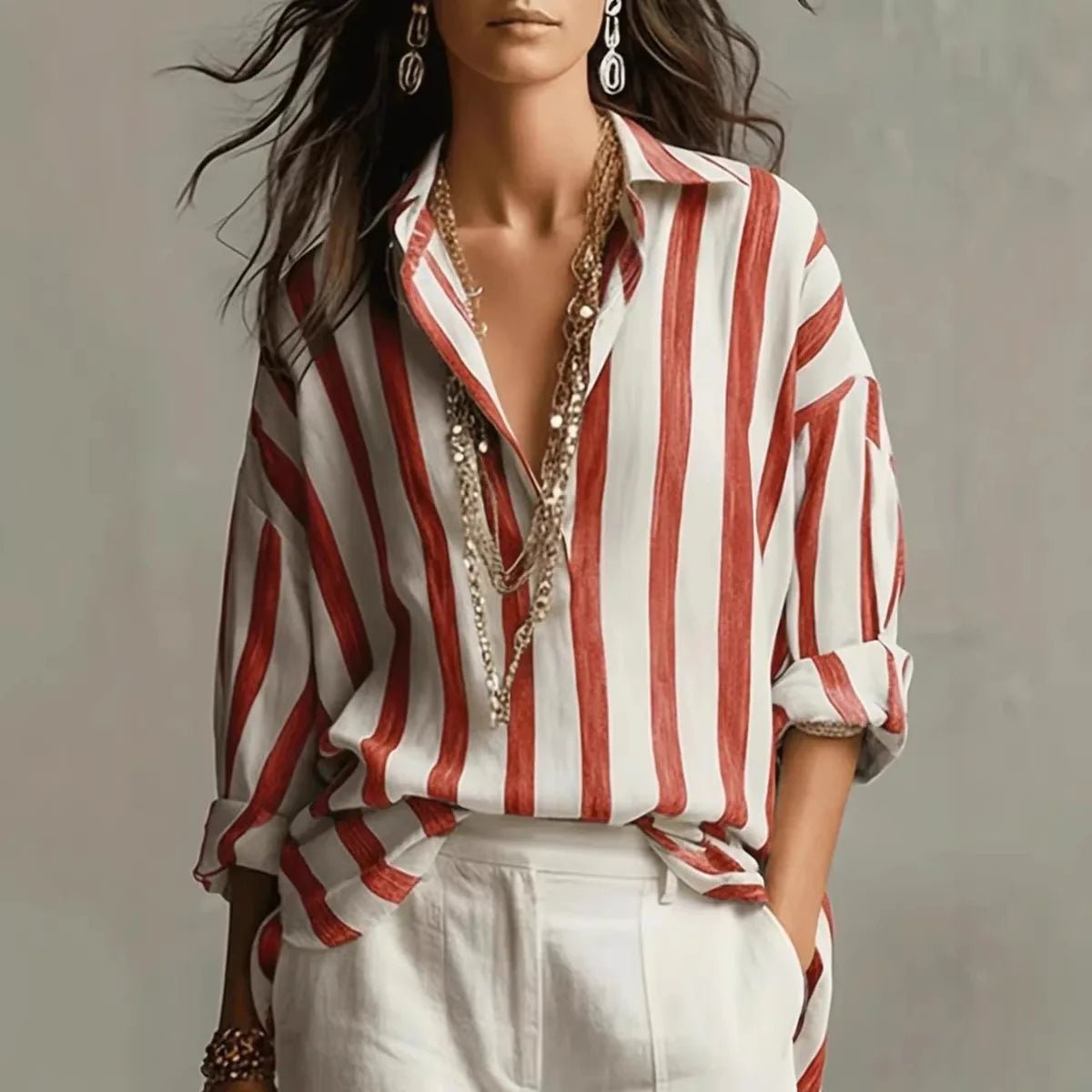 Hazel | Casual Vertical Striped Open Collar Blouse 2