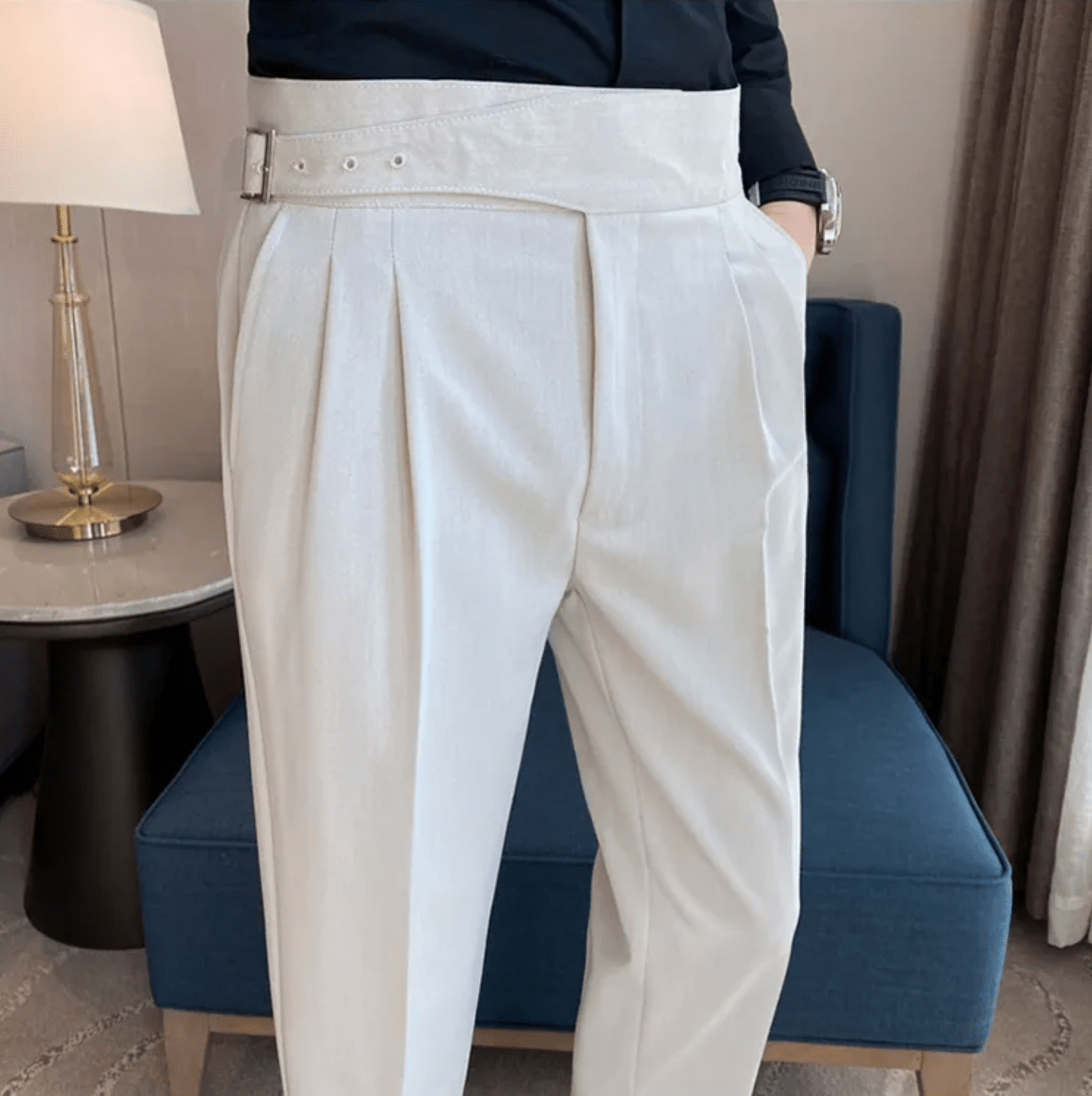 Men's Formal High-Waisted Pleated Trousers for Events