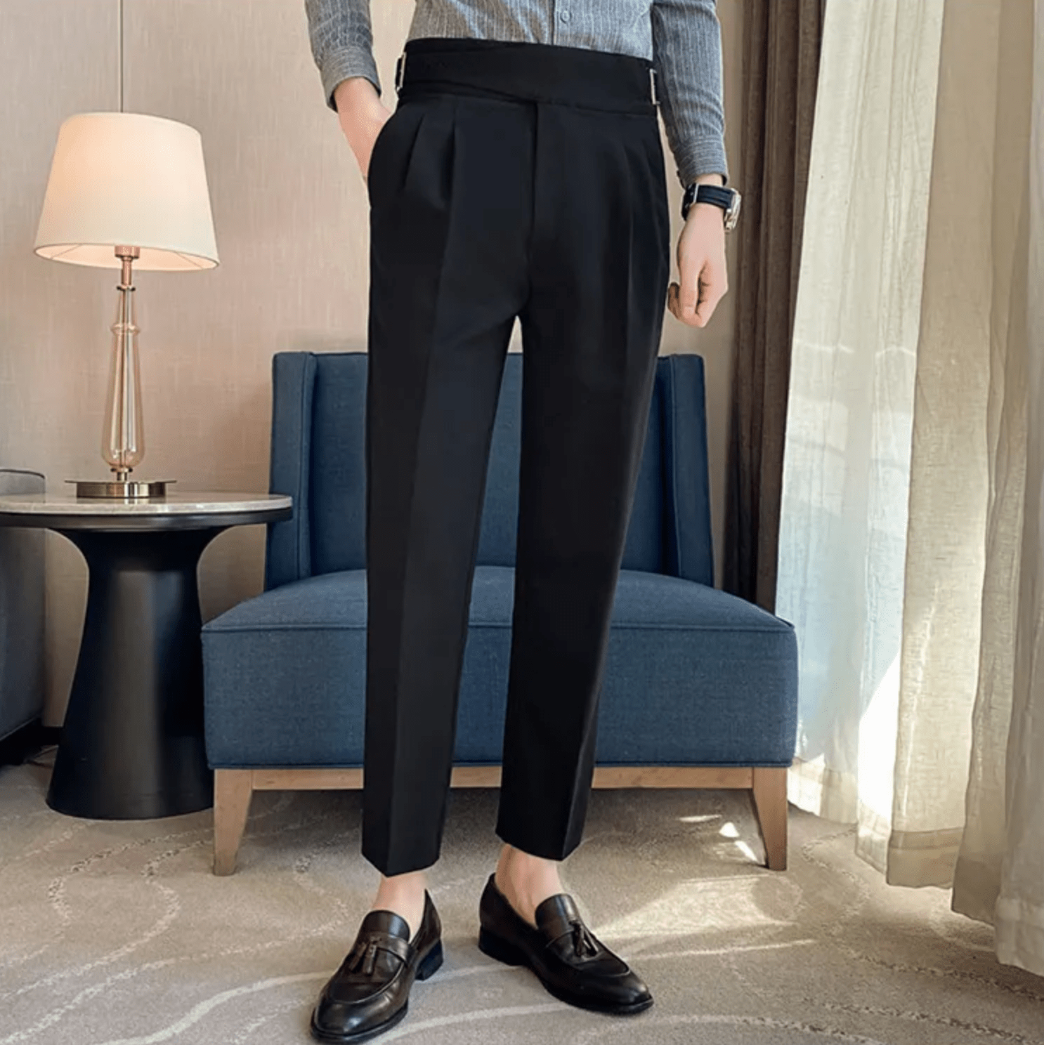 Men's Formal High-Waisted Pleated Trousers for Events
