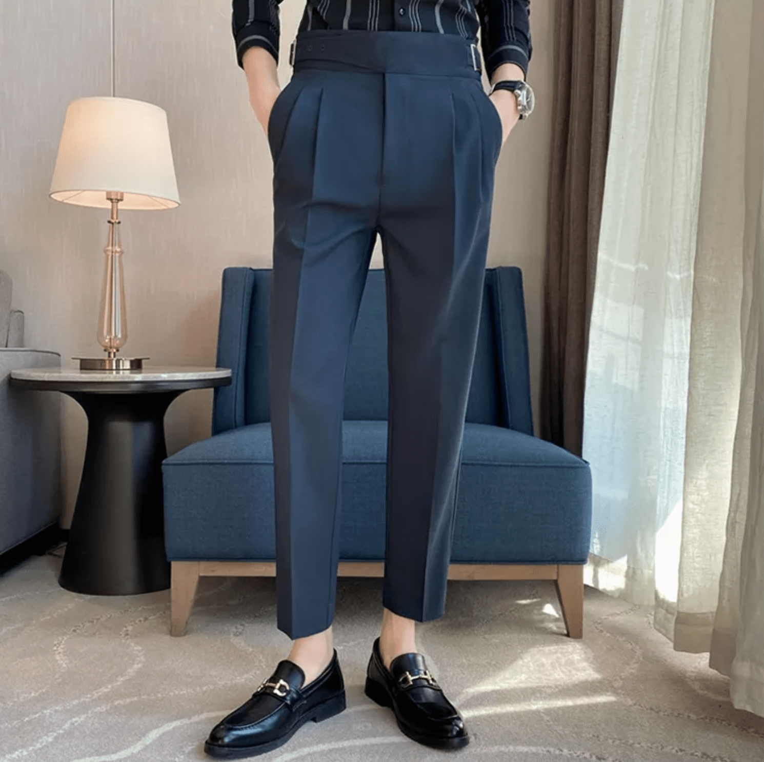 Men's Formal High-Waisted Pleated Trousers for Events