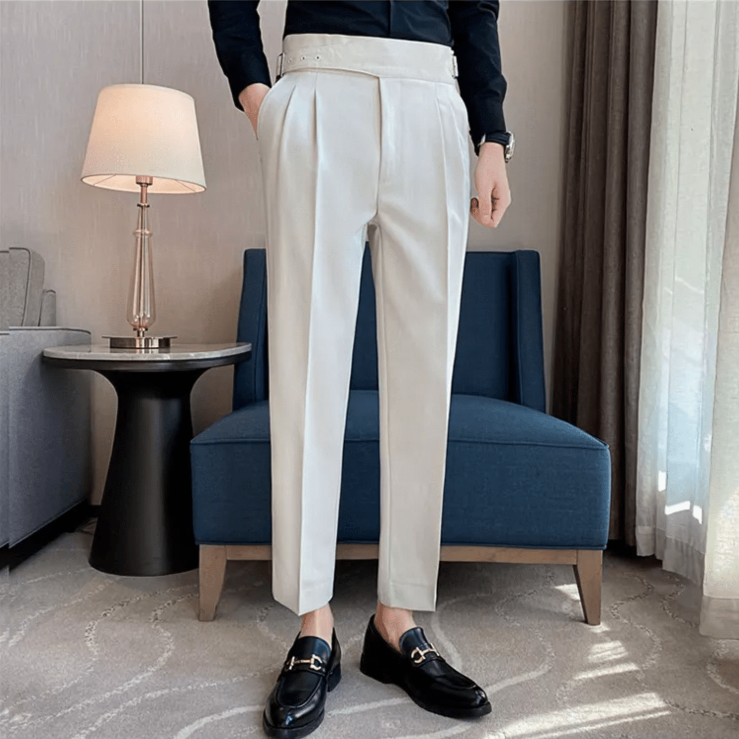 Men's Formal High-Waisted Pleated Trousers for Events