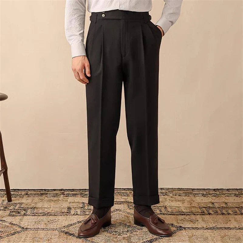 High-Waisted Trousers with Side Buckle – Chic Style for Any Occasion
