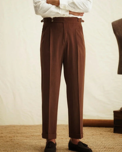 High-Waisted Trousers with Side Buckle – Chic Style for Any Occasion