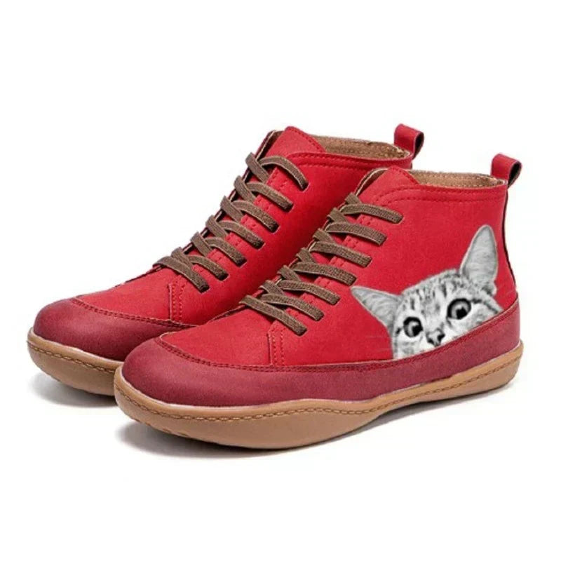 Women's Cat Design Ankle Boots Warm Lined Winter Shoes 5