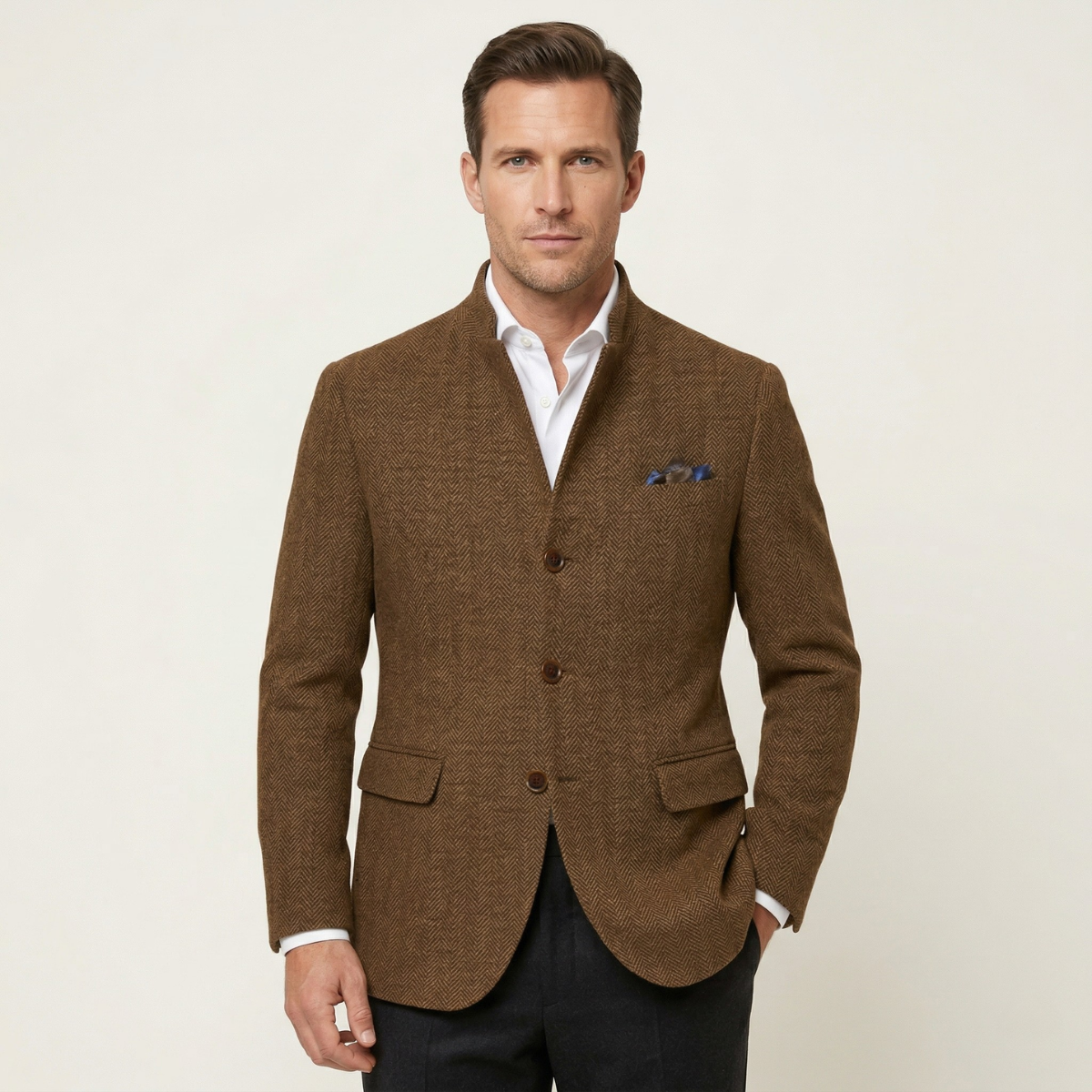 Men's Herringbone Blazer Slim Fit Single Breasted Jacket 2
