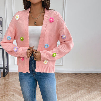 Women's Knitted Cardigan | Floral Print Design 10