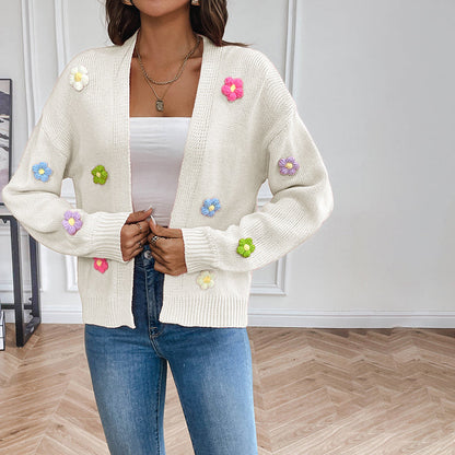 Women's Knitted Cardigan | Floral Print Design 4