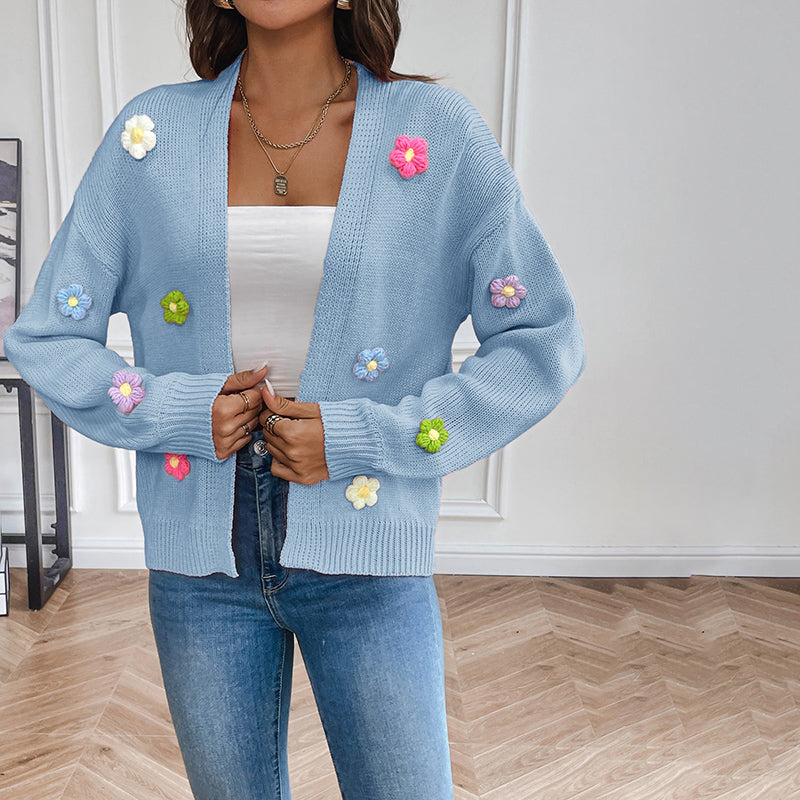 Women's Knitted Cardigan | Floral Print Design 1