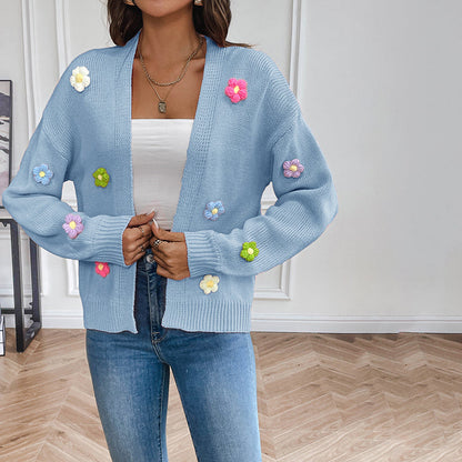 Women's Knitted Cardigan | Floral Print Design 1