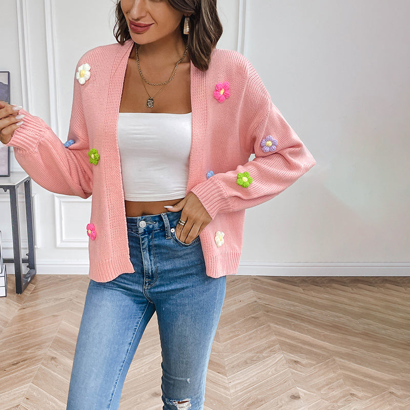 Women's Knitted Cardigan | Floral Print Design 11