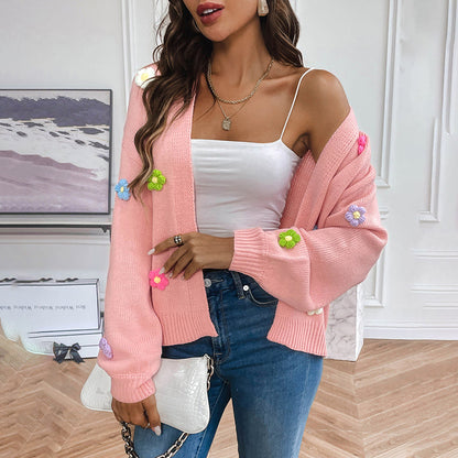 Women's Knitted Cardigan | Floral Print Design 12