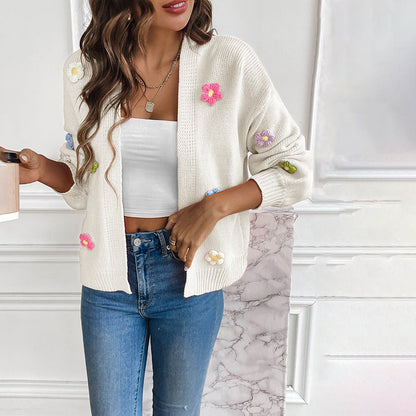 Women's Knitted Cardigan | Floral Print Design 5