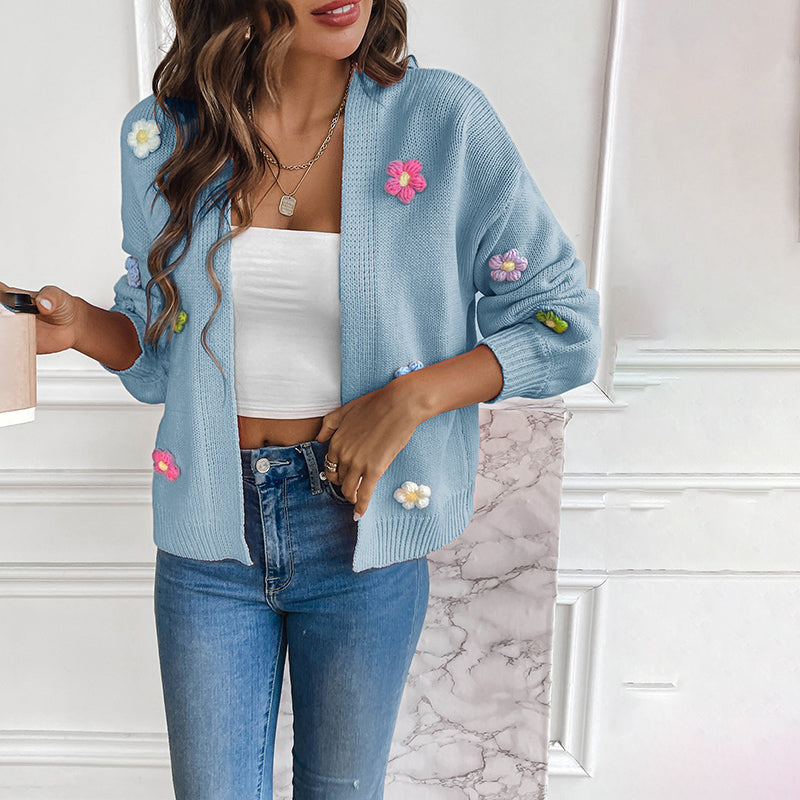 Women's Knitted Cardigan | Floral Print Design 2
