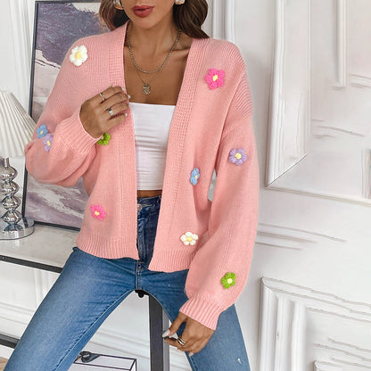 Women's Knitted Cardigan | Floral Print Design 14