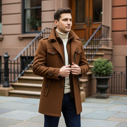 Men's Slim Fit Winter Coat Double Layered Warm Overcoat 9