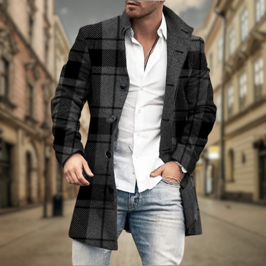 Men's Tailored Fit Plaid Overcoat Refined Seam Finish 3