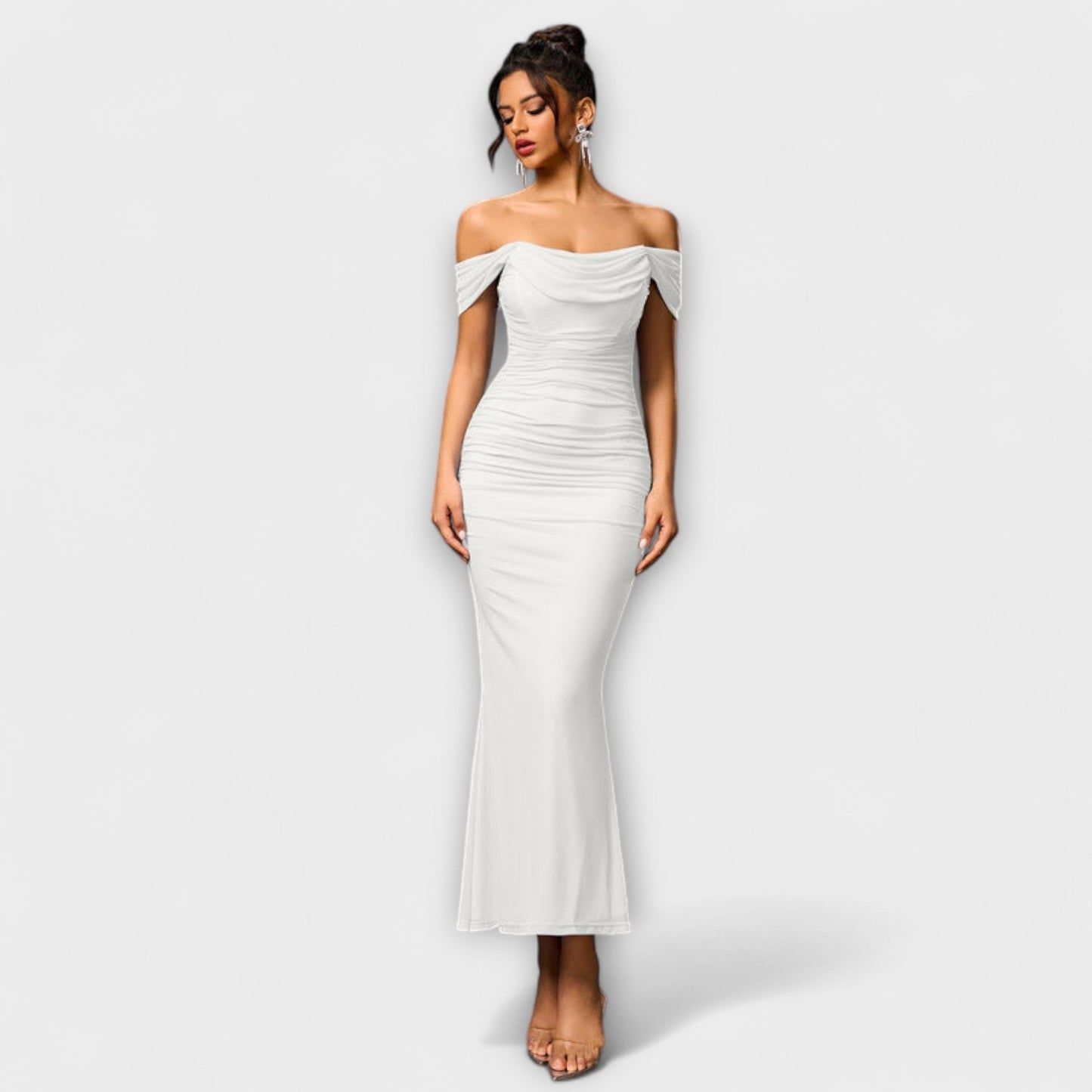 Ione - Chic Off-Shoulder Ruched Dress for Any Occasion