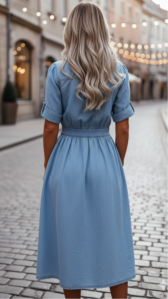 Isabelle | Belted Denim Shirt Dress - Lumina 3