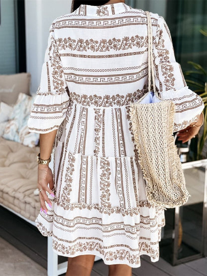 Women's Mini Dress | Tiered Boho Print Flare Sleeve