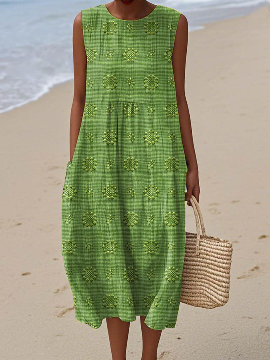 Ivy - Elegant Sleeveless Cotton Dress with Pockets 0